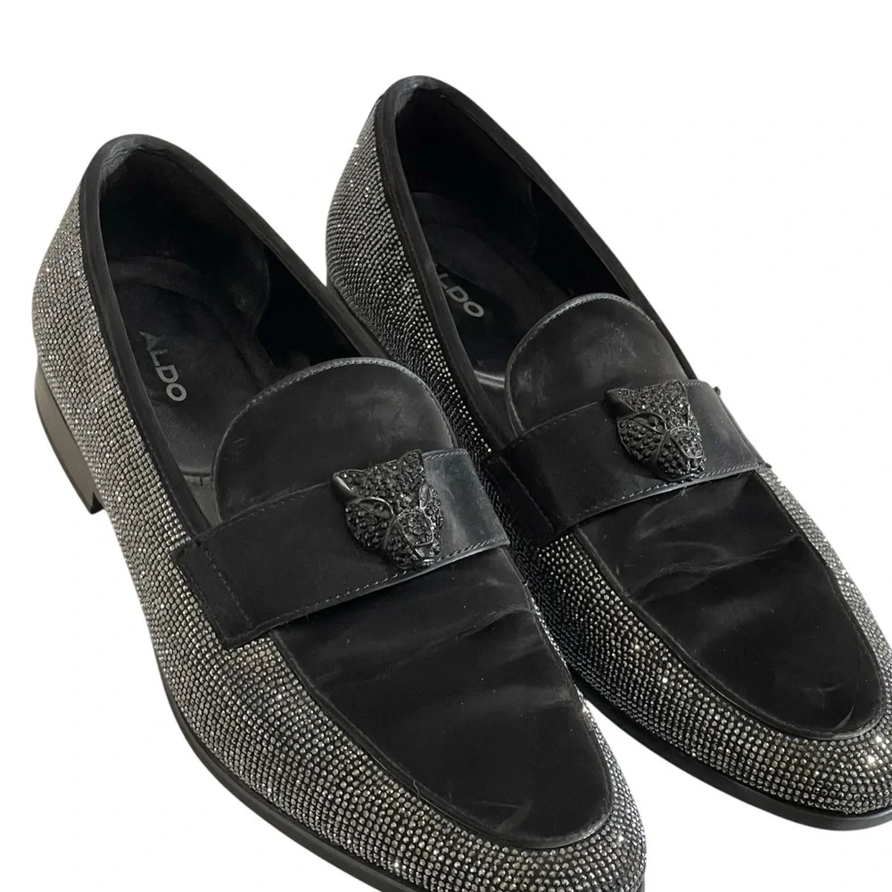 ALDO REGALO GUNMETAL RHINESTONE FESTIVE DRESS LOAFERS SZ 11 MED
